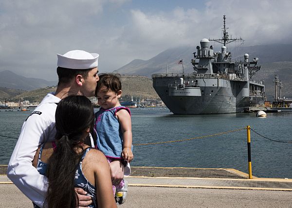 Photo of sailor and family signifying military family care plan